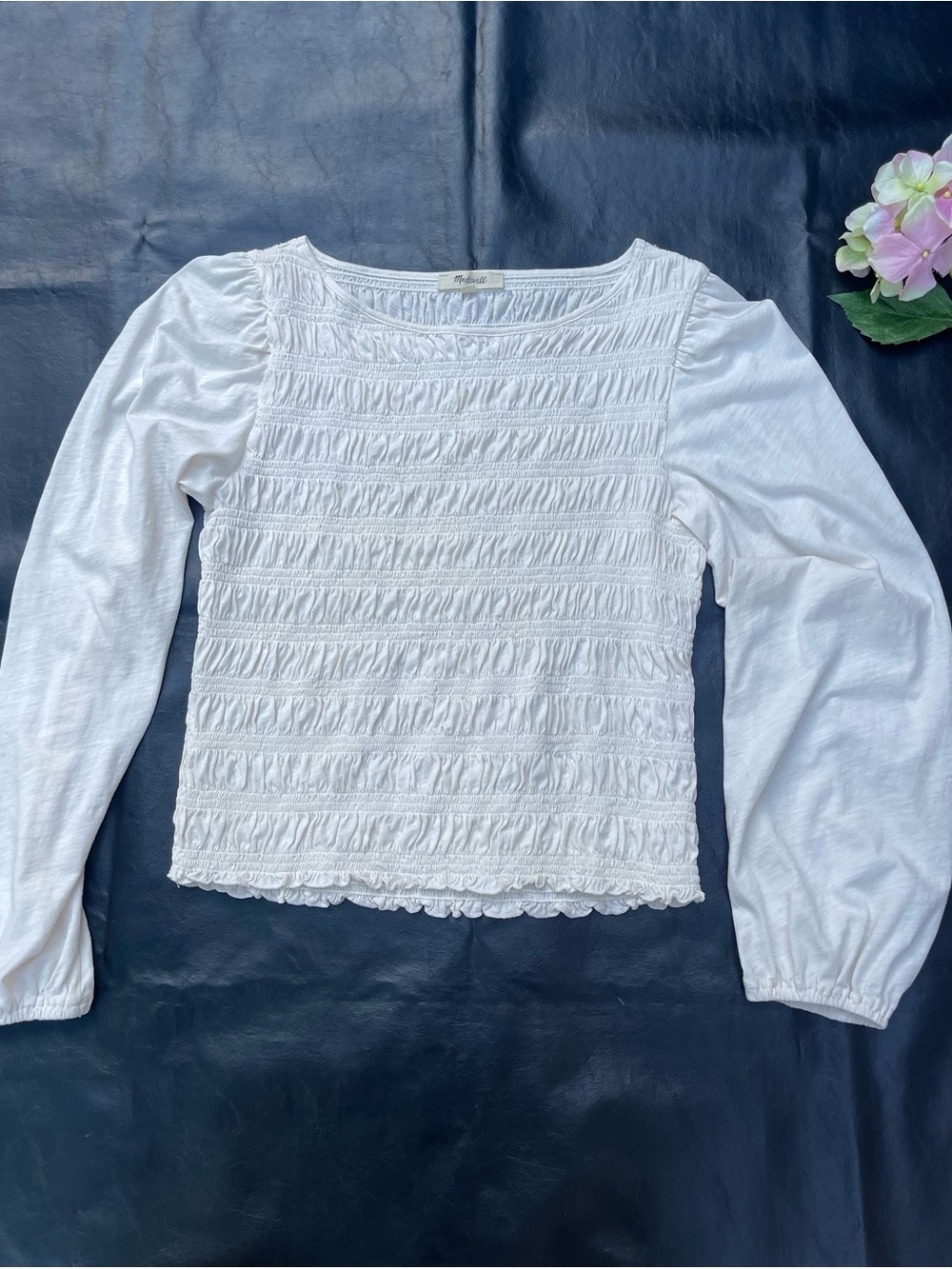 Madewell Smocked Boatneck Top long sleeve size M